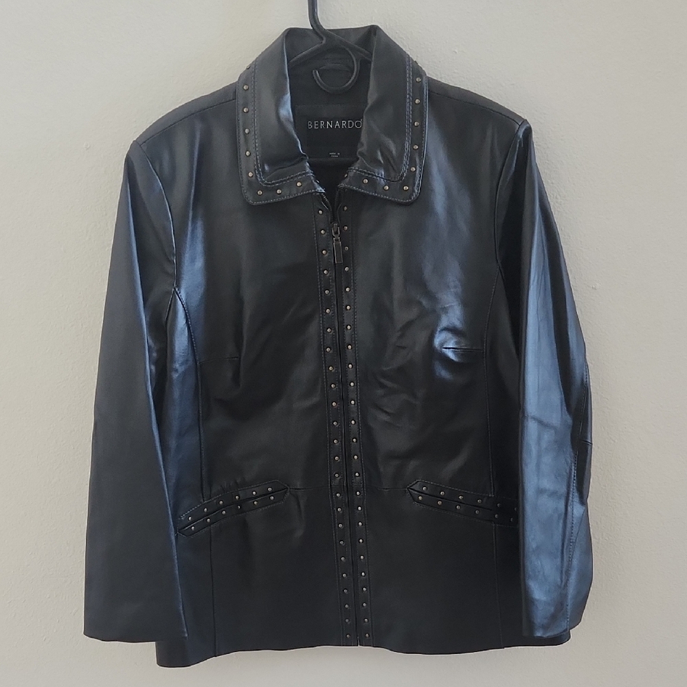 Bernardo Midnight Black Studded Leather Jacket